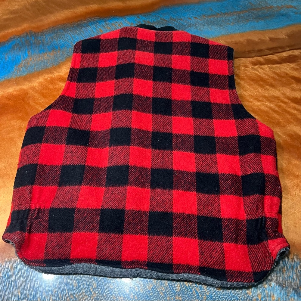 VTG Codet Wool Red Black Plaid full zip Vest large Made in Canada - Picture 7 of 13